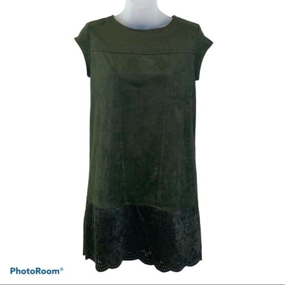 Xhilaration Olive Green Faux Suede Mini Cap Sleeve Dress Size XS - Picture 1 of 6